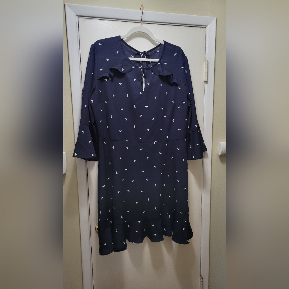 Xhilaration Dark Blue Long Sleeve Dress with Ruffles